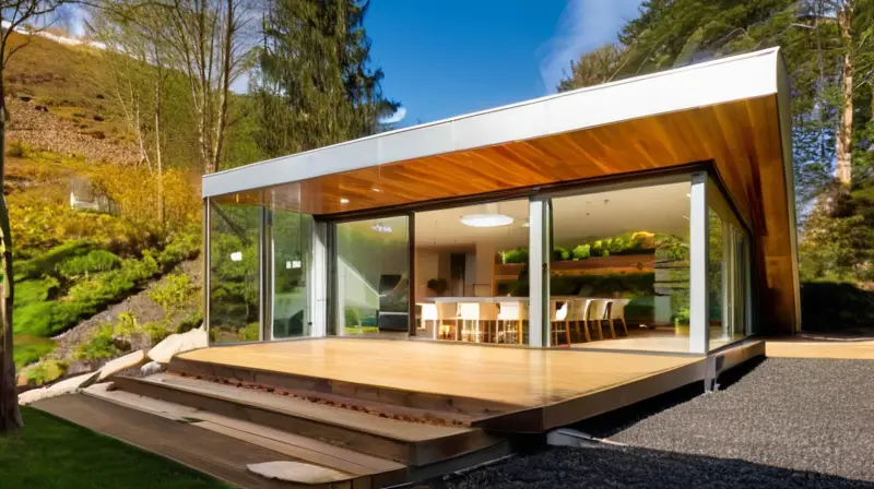Edificio ecológico moderno integrado con naturaleza