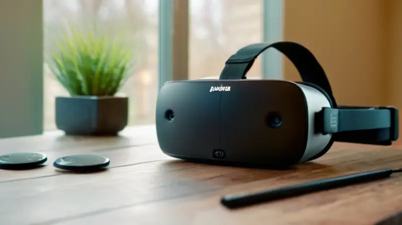 Auriculares de realidad virtual sobre mesa elegante